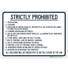Strictly Prohibited Trespassing Loitering Operating Of Motor Vehicles Sign