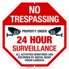 No Trespassing Property Under 24 Hour Surveillance Sign
