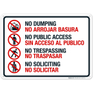 No Dumping No Public Access No Trespassing Bilingual Sign