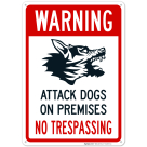 Warning Attack Dogs on Premises No Trespassing Sign