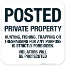 Private Property Hunting Fishing Trapping Or Trespassing Is Strictly Forbidden Sign