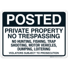 Posted Private Property No Trespassing No Hunting Fishing Trap Shooting Motor Vehicles Sign