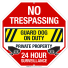 Guard Dog On Duty Private Property 24 Hour Surveillance Sign