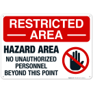 Restricted Area Hazard Area No Unauthorized Personnel Beyond This Point Sign