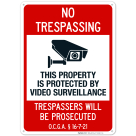Georgia This Property Is Protected By Video Surveillance Trespassers Sign