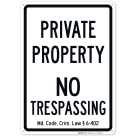 Maryland Private Property No Trespassing Sign