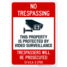 Vermont This Property Is Protected By Video Surveillance Trespassers Sign