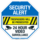 Trespassers Will Be Prosecuted 24 Hour Video Surveillance Sign, (SI-65482)