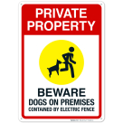 Private Property Beware Dogs On Premises Contained By Electric Fence Sign