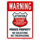 Warning Private Property No Soliciting No Trespassing Attention This Area Sign