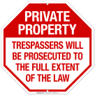 Private Property Trespassers Will Be Prosecuted To The Full Extent Of The Law Sign