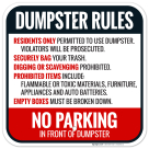 Residents Only Securely Bag Trash Digging Or Scavenging Prohibited No Parking Sign