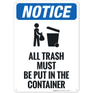 All Trash Must Be Put In The Container Sign