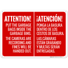 Attention Put The Garbage Bags Inside The Garbage Bins Bilingual Sign