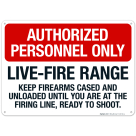 Authorized Personnel Only LiveFire Range Keep Fire Arms Sign