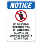 Notice No Soliciting Or Distribution Of Materials allowed On Company Property Sign