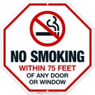 No Smoking Within 75' Of Any Door Or Window Sign