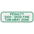 Penalty $100 $500 Fine Tow Away Zone Sign