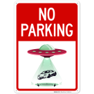 Car Being Taken Away By Aliens Graphic Sign