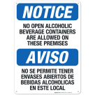 No Open Alcoholic Beverage Containers Are Allowed On These Premises Bilingual Sign