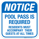 Pool Pass Is Required Sign, Pool Sign
