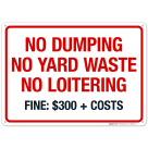 No Dumping No Yard Waste No Loitering Fine $300 + Costs Sign