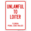 Unlawful To Loiter Florida Penal Code 856021 Sign