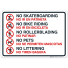 No Skateboarding No Bike Riding Bilingual Sign