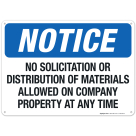 Notice No Solicitation Or Distribution Of Materials Allowed On Company Property Sign