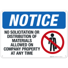 Notice No Solicitation Or Distribution Of Materials Allowed On Company Property Sign, (SI-66362)
