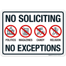 No Soliciting No Exceptions Politics Magazines Candy Religion With Graphic Sign