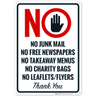 No Junk Mail Free Newspapers Takeaway Menus Charity Bags Leaflets Flyers Thank You Sign