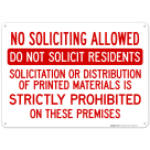 No Soliciting Allowed Do Not Solicit Residents Solicitation Sign