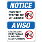 Notice Concealed Weapons Are Not Allowed Bilingual Sign