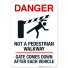 Not A Pedestrian Walkway Gate Closes After Each Vehicle With Graphic Sign