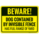 Beware Dog Contained By Invisible Fence Has Full Range Of Yard Sign