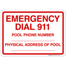 Emergency Dial 911 Sign, Pool Sign