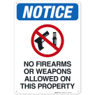 Notice No Firearms Or Weapons Allowed On This Property Sign
