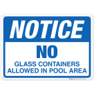 No Glass Containers Allowed In Pool Area Sign, Pool Sign