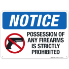 Notice Possession Of Any Firearms Is Strictly Prohibited Sign