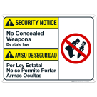 Security Notice No Concealed Weapons By State Law Bilingual Sign