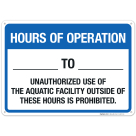 Hours Of Operation Sign, Pool Sign