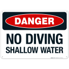 No Diving Shallow Water Sign, Pool Sign, (SI-6673)