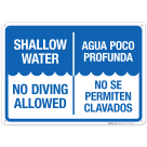 Shallow Water No Diving Allowed Bilingual Sign, Pool Sign