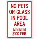 No Pets Or Glass In Pool Area Sign, Pool Sign