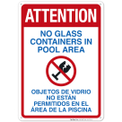 Attention No Glass Containers In Pool Area Sign, Pool Sign