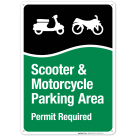 Scooter And Motorcycle Parking Area Permit Required With Graphic Sign