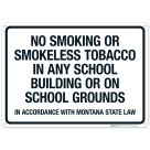 No Smoking Or Smokeless Tobacco In Any School Building Sign