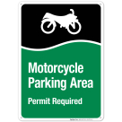 Motorcycle Parking Area Permit Required With Graphic Sign