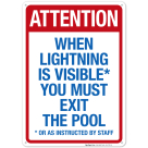 Attention When Lightning Is Visible You Must Exit The Pool Sign, Pool Sign